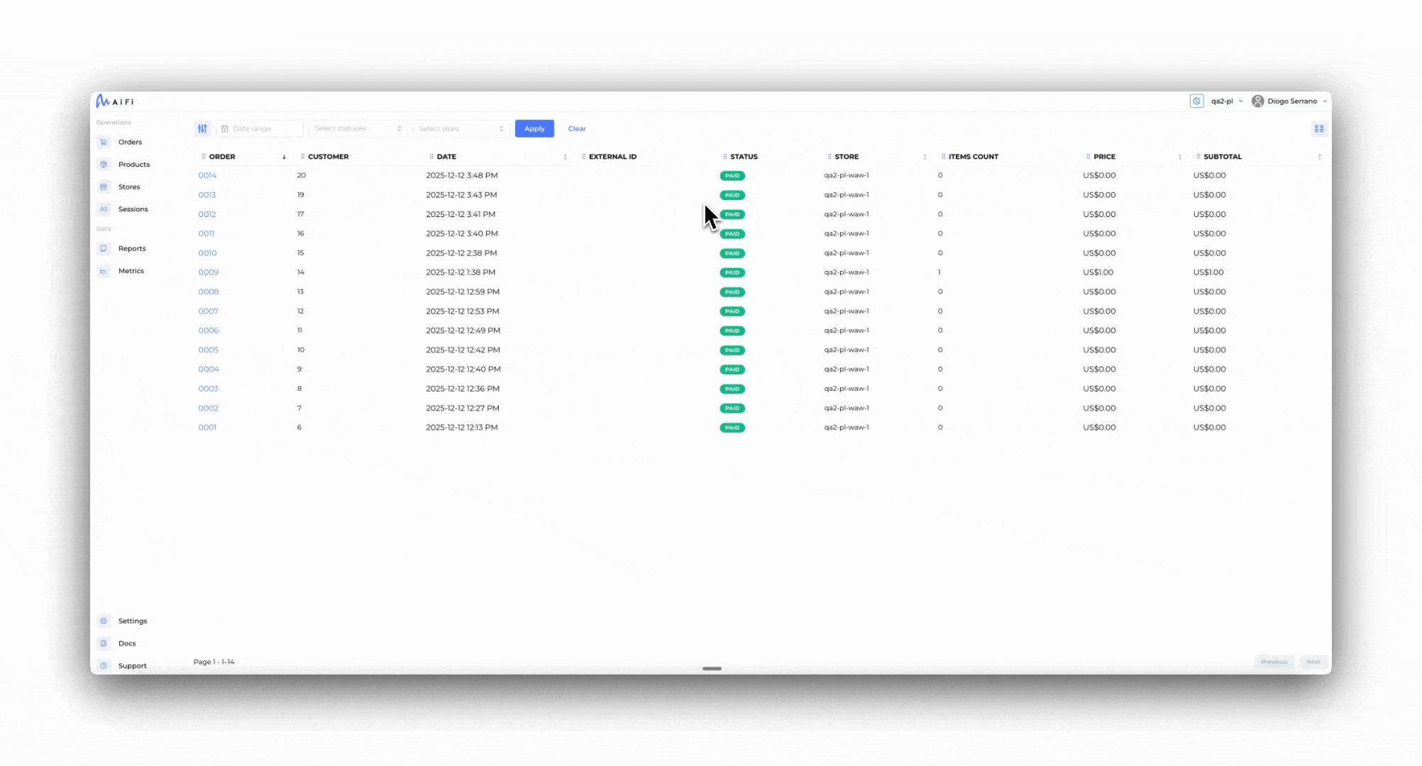 Create a webhook via AiFi console